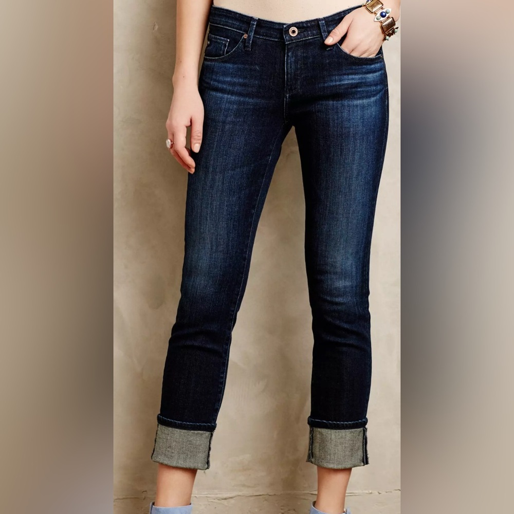 AG Adriano Goldschmied Stevie Slim Straight Cuffed Jeans | Dark Wash | Size 28